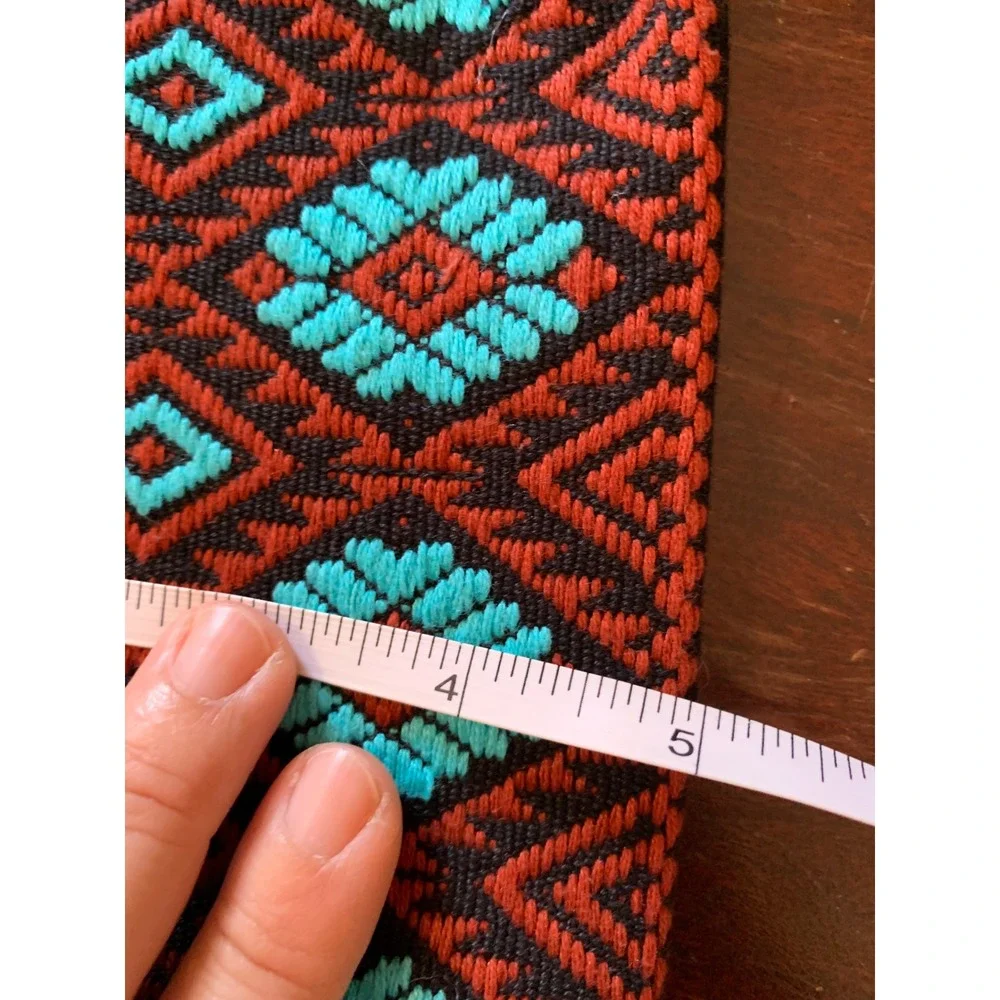 Handmade Embroidered Boho Crossbody Bag Black Turquoise Geometric Tassel
